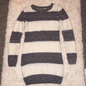 Grey and white striped sweater dress